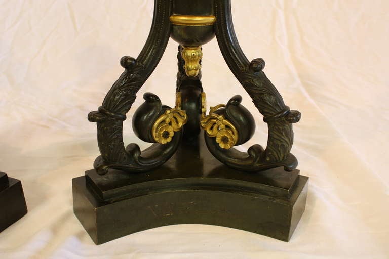 19th Century Pair of Charles X Candelabra Engraved with Napoleonic Symbols and Fountainebleau For Sale