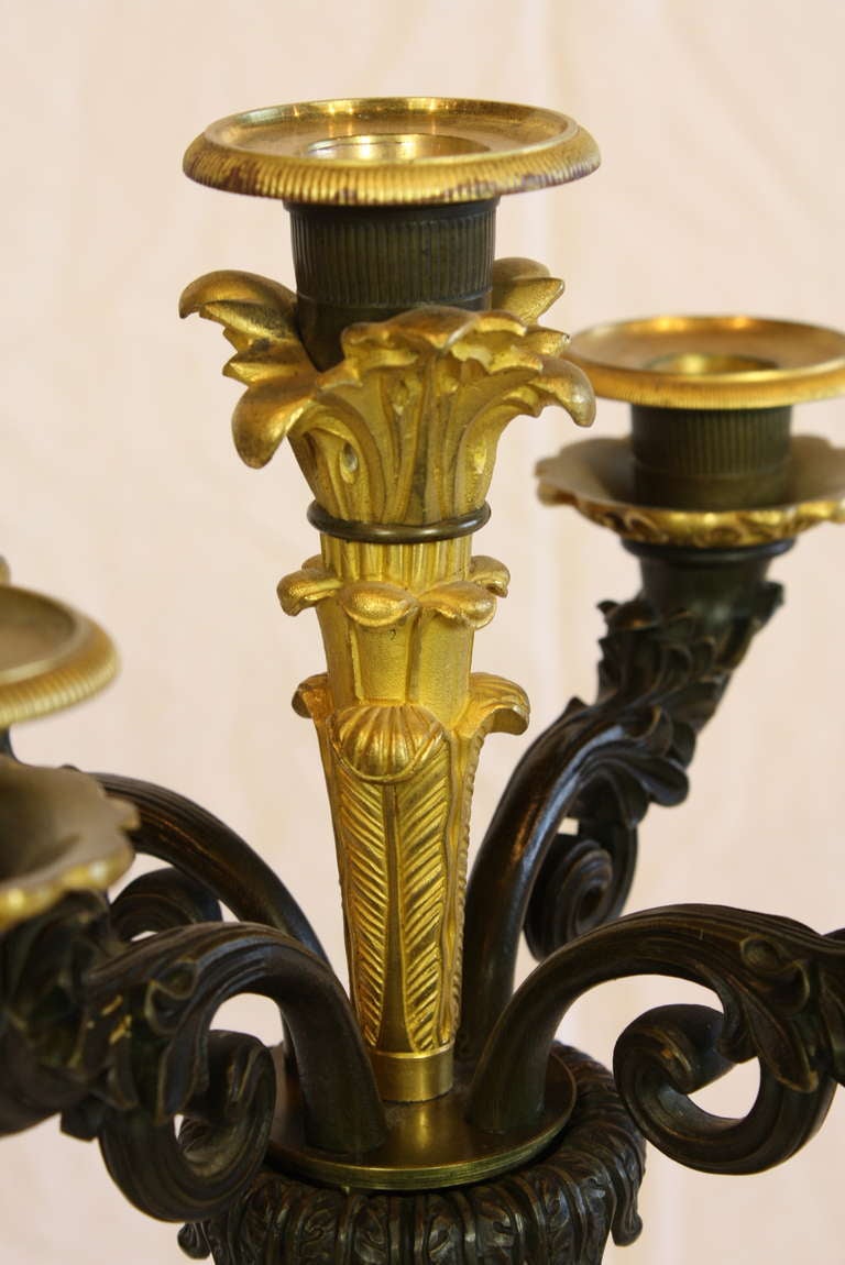 Pair of Charles X Candelabra Engraved with Napoleonic Symbols and Fountainebleau For Sale 1