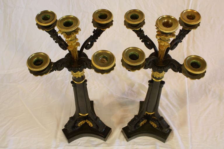 Pair of Charles X Candelabra Engraved with Napoleonic Symbols and Fountainebleau For Sale 3