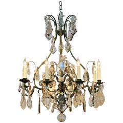 Large French Wrought Iron and Crystal Chandelier by Maison Baguès