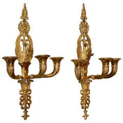 Pair of French Gilded-Bronze Empire Style Sconces