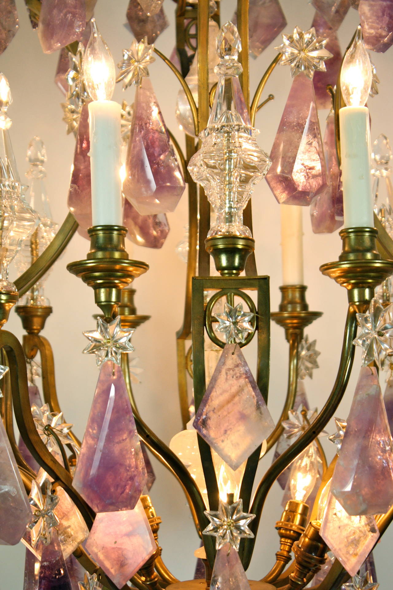 Stunning Gilt Bronze Chandelier with Amethyst and Rock Crystals 3