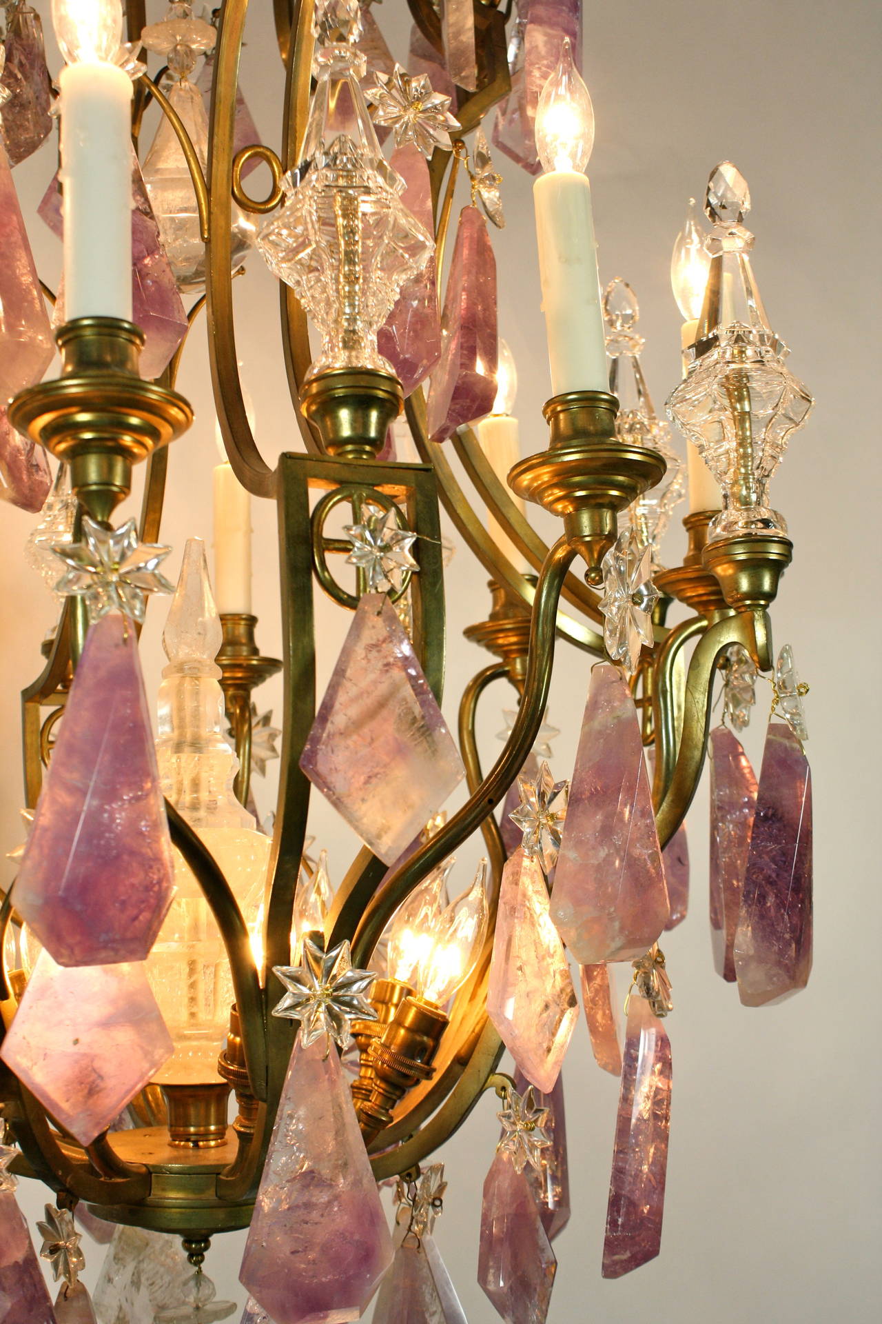 Stunning Gilt Bronze Chandelier with Amethyst and Rock Crystals 2