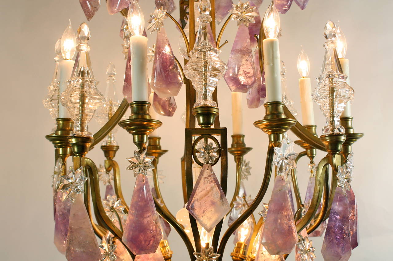 Stunning Gilt Bronze Chandelier with Amethyst and Rock Crystals 1