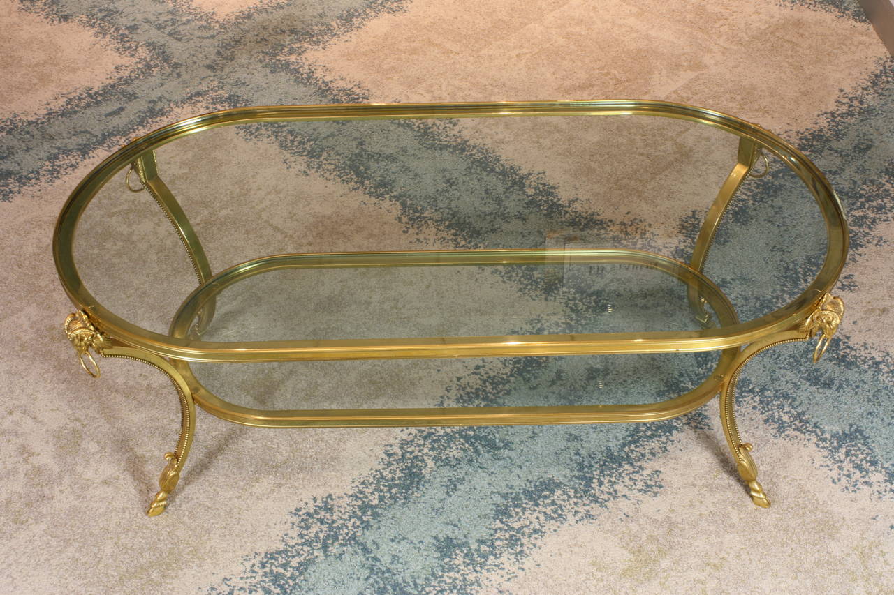 Jansen Gilt Bronze Coffee Table with Rams' Heads In Good Condition In Pembroke, MA