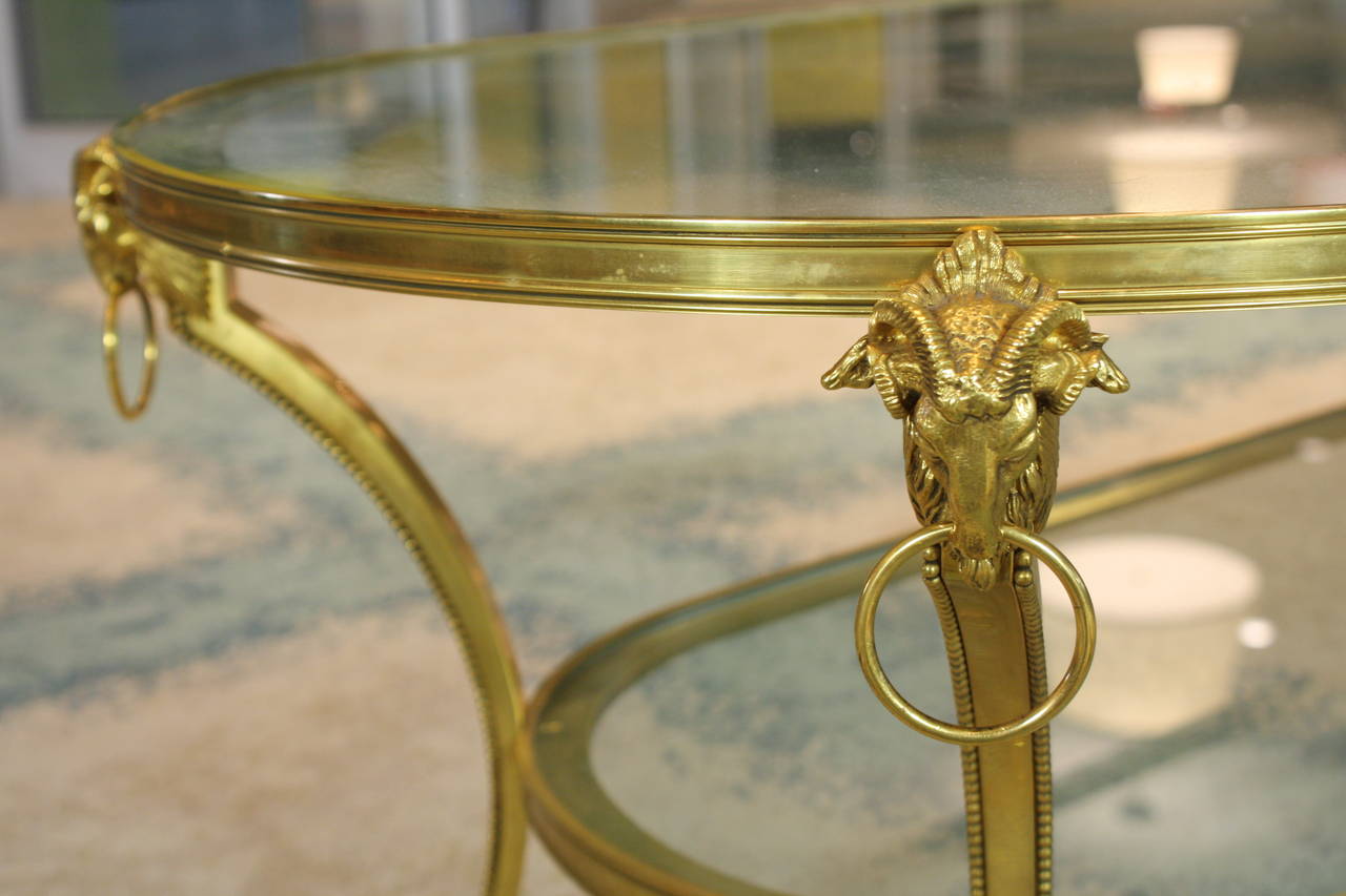 20th Century Jansen Gilt Bronze Coffee Table with Rams' Heads