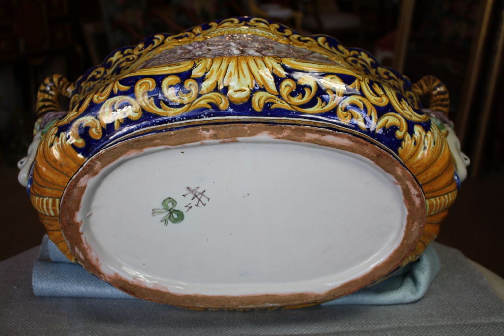 Large French Faience Jardinière with Jesters' Heads by Nevers For Sale 2