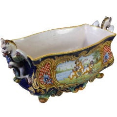 French Faience Jardiniere with Heraldic Griffons