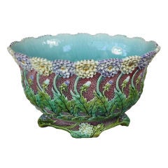 Antique French Majolica Jardiniere with Flowers