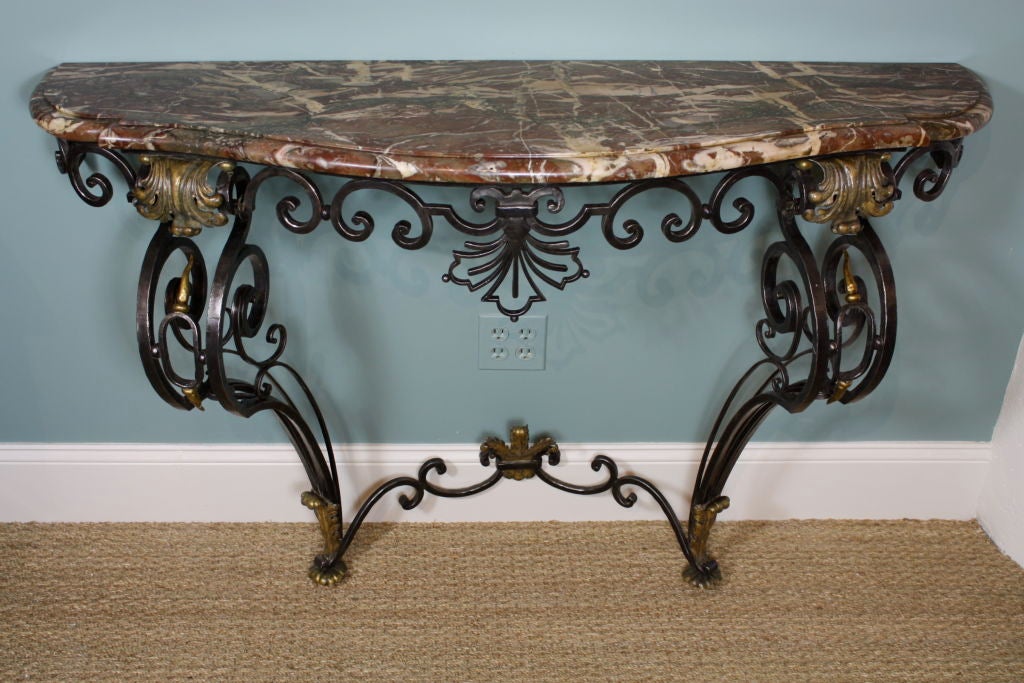 French Wrought Iron and Marble-Top Console For Sale at 1stDibs
