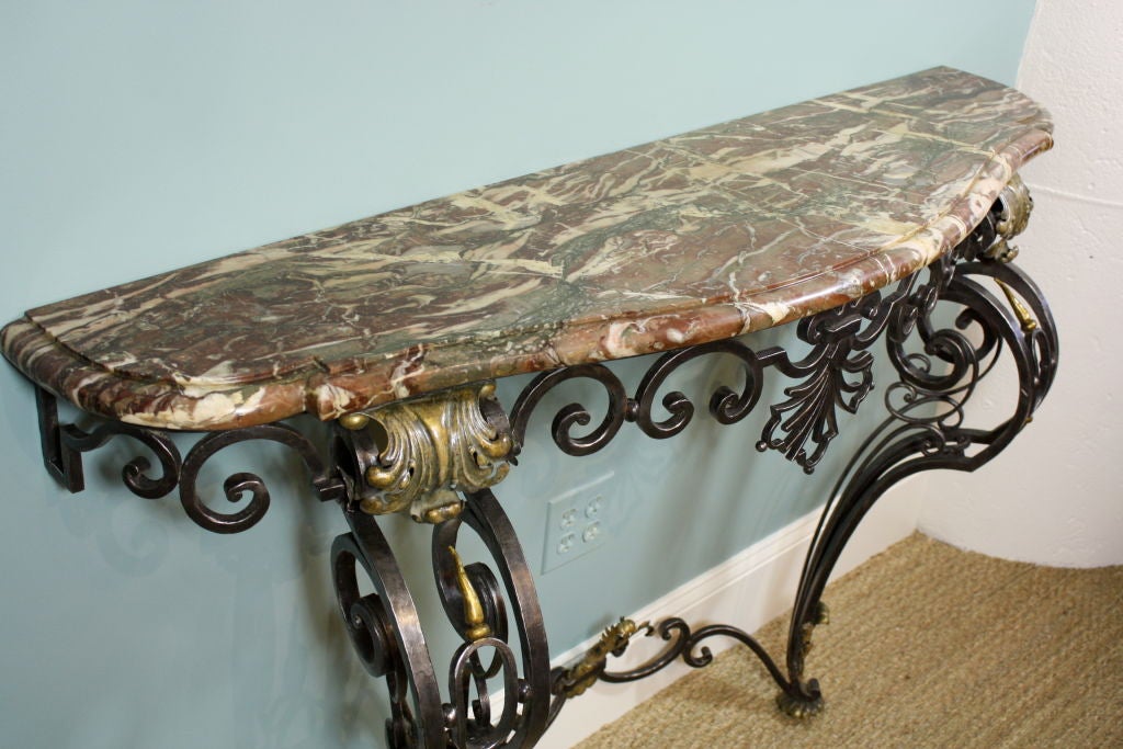 French Wrought Iron and Marble-Top Console For Sale at 1stDibs