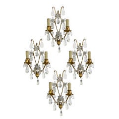 Set of Four Bagues Gilt-Metal and Crystal Sconces