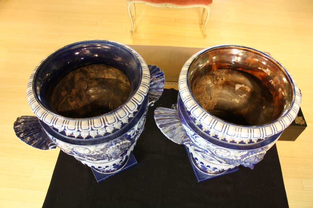 Neoclassical Pair of Large Italian Cobalt Blue Urns