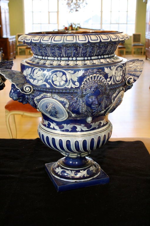 Pair of Large Italian Cobalt Blue Urns In Good Condition In Pembroke, MA