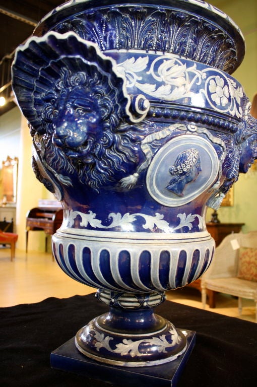 19th Century Pair of Large Italian Cobalt Blue Urns