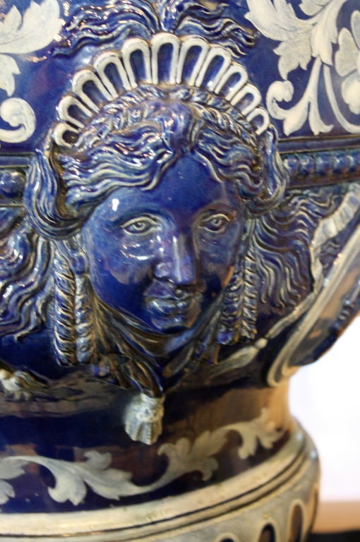 Ceramic Pair of Large Italian Cobalt Blue Urns