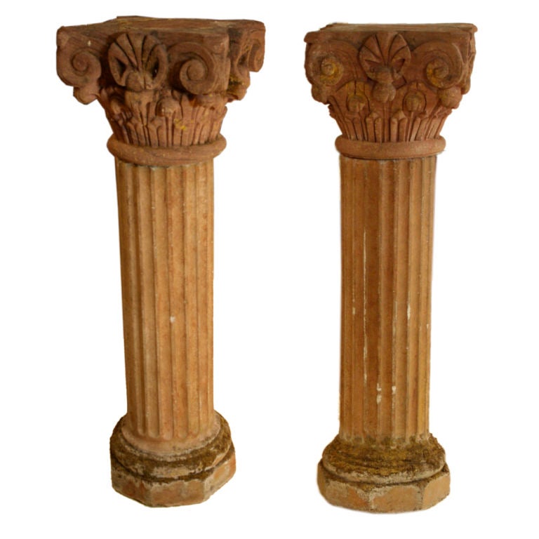 Massive Pair of French Carved Stone Columns For Sale