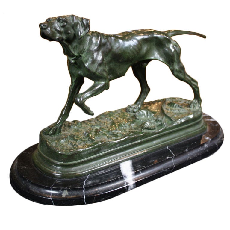 French Bronze Sculpture of "Hound on the Scent" Signed J. Moigniez