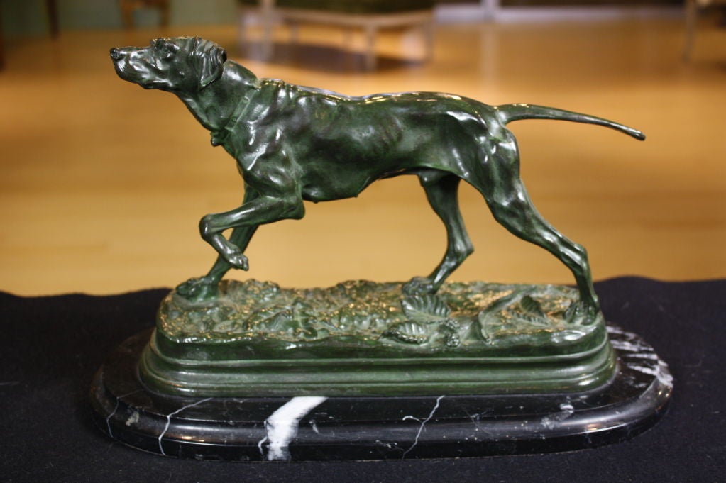 French Bronze Sculpture of "Hound on the Scent" Signed J. Moigniez