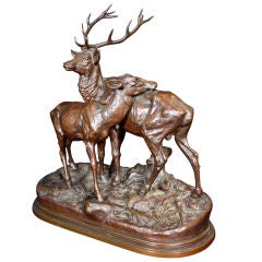 French Bronze Statue of "Stag and Doe" by Alfred Dubucand 10