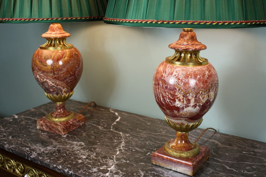 Pair of Elegant Red Onyx Lamps
