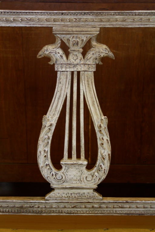 Carved Swedish Painted Settee with Lyre Back For Sale
