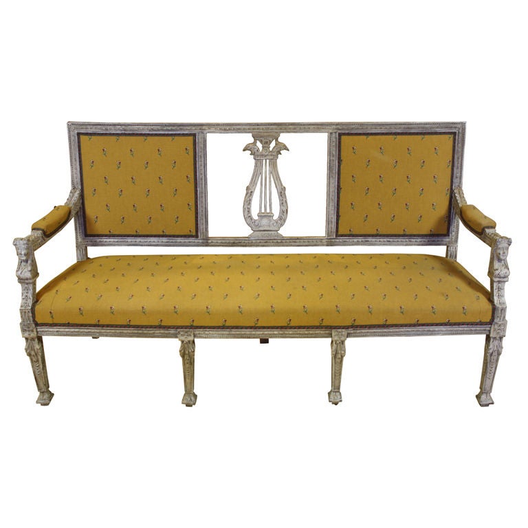 Swedish Painted Settee with Lyre Back For Sale