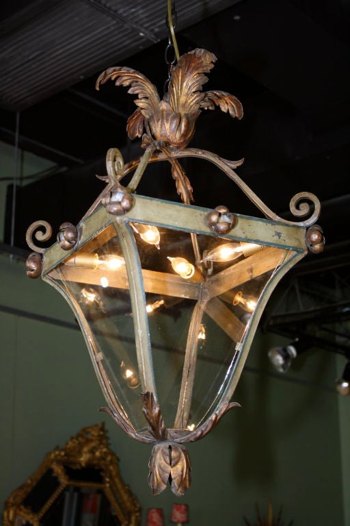 Neoclassical Italian Iron and Tole Leaf Lantern