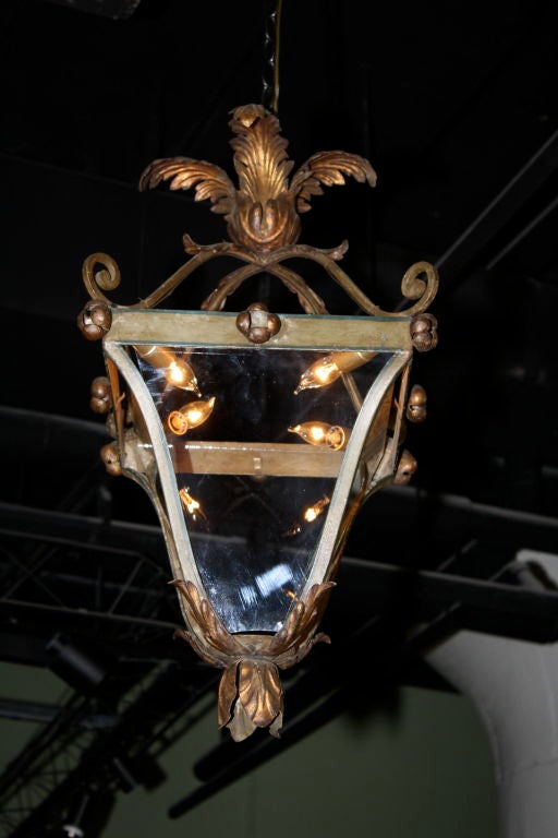 Italian Iron and Tole Leaf Lantern In Good Condition In Pembroke, MA