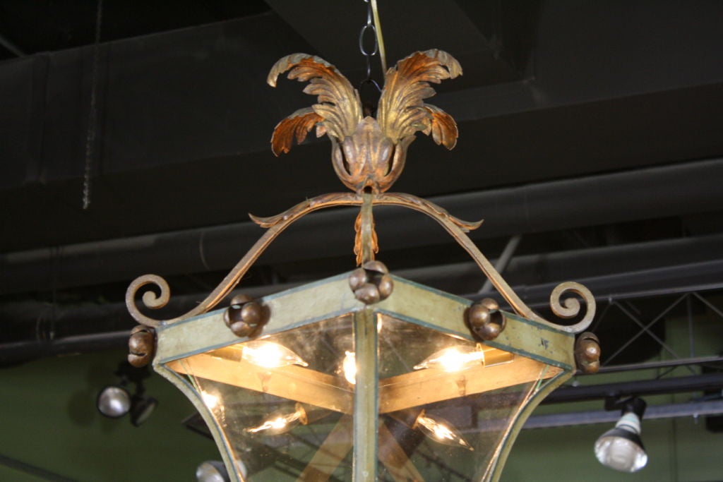 19th Century Italian Iron and Tole Leaf Lantern