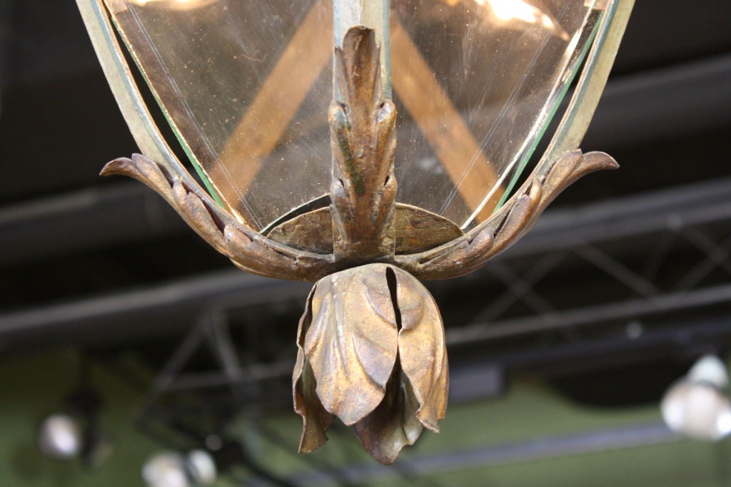 Glass Italian Iron and Tole Leaf Lantern
