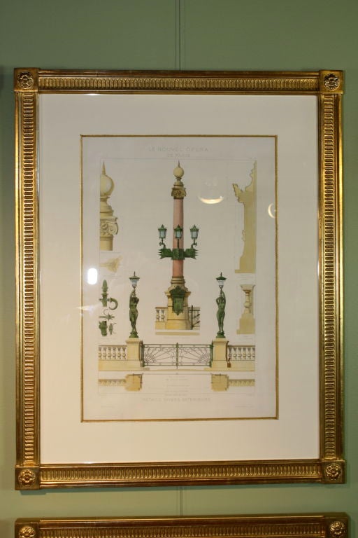 Belle Époque Four Framed Architectural Prints of the Opera Garnier, Paris