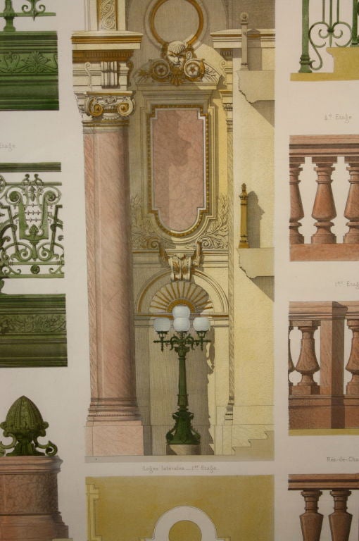 Giltwood Four Framed Architectural Prints of the Opera Garnier, Paris