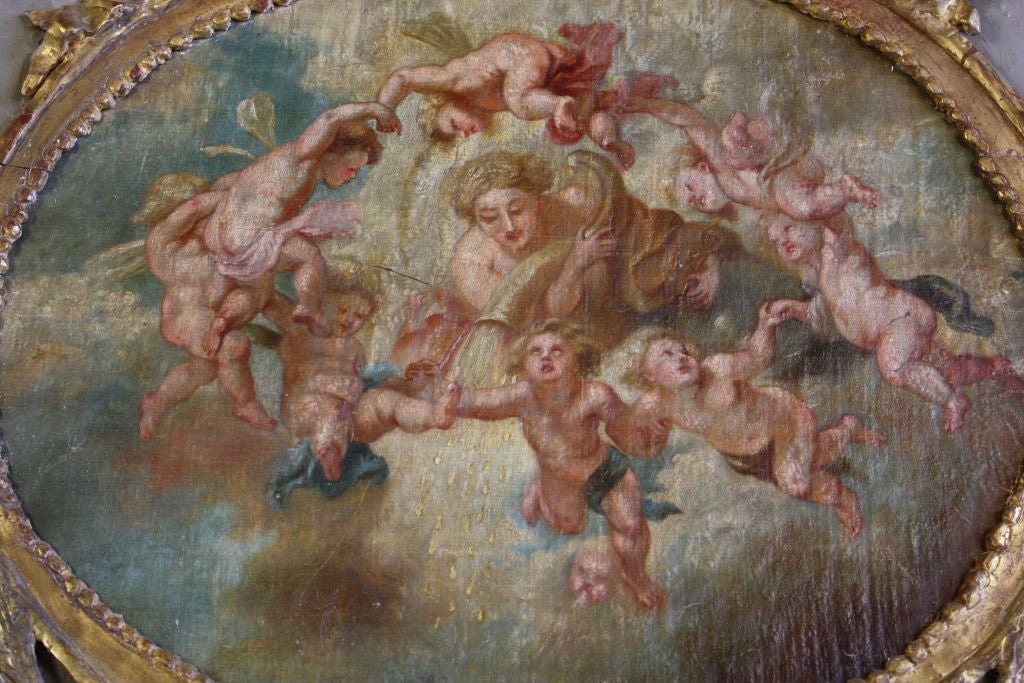 Pintura de época Luis XVI Trumeau con Putti siglo XVIII y antes en venta