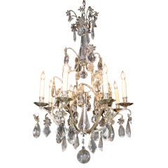 Antique French Silvered Bronze and Crystal Chandelier