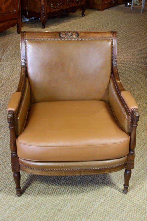 Leather Pair of French Directoire Style Armchairs