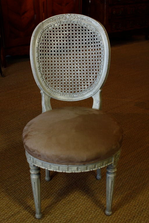 Neoclassical Pair of Louis XVI Style Caned Boudoir Chairs