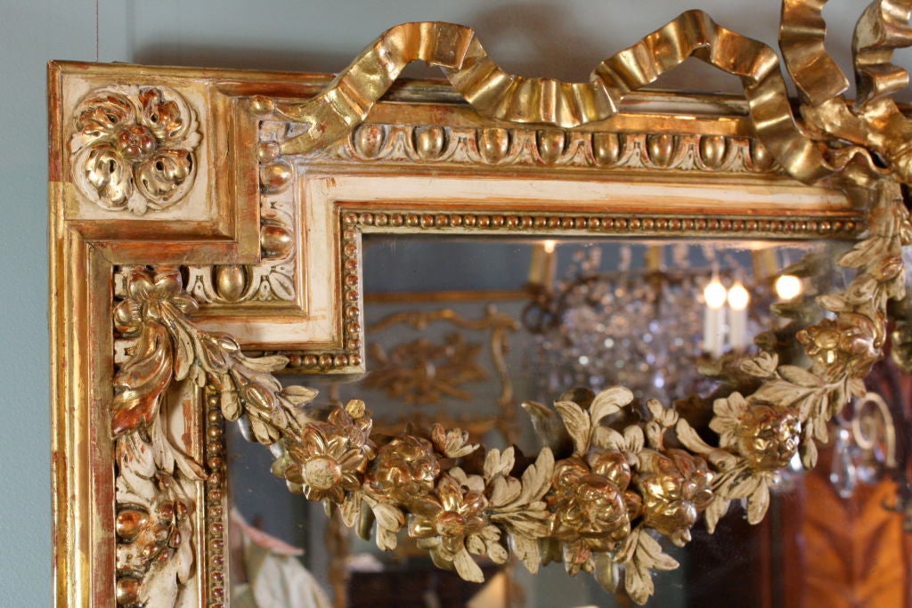 French Louis XVI Style Gilded and Polychrome Mirror For Sale 1