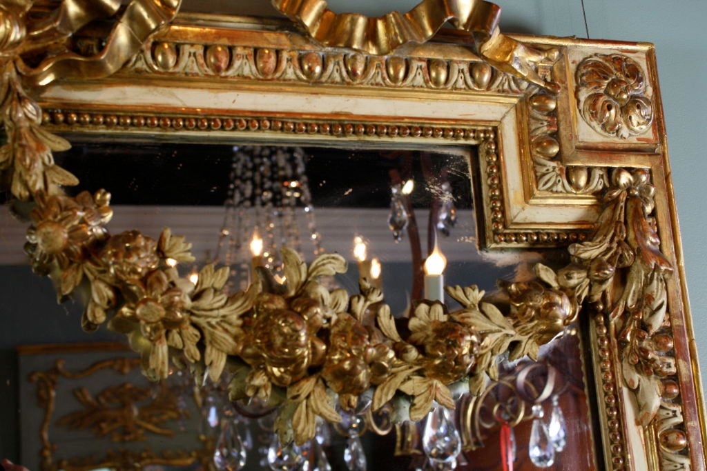 French Louis XVI Style Gilded and Polychrome Mirror For Sale 2