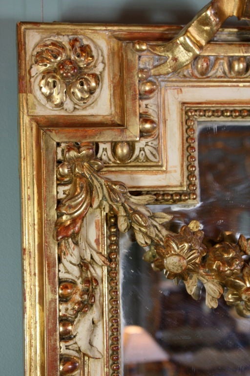French Louis XVI Style Gilded and Polychrome Mirror For Sale 4