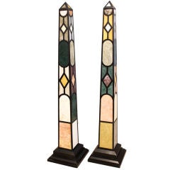 Pair of Large (Over 6') Marble and Wood Obelisks