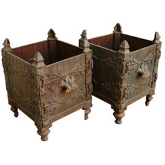 Vintage Pair of French Cast-Iron Planters