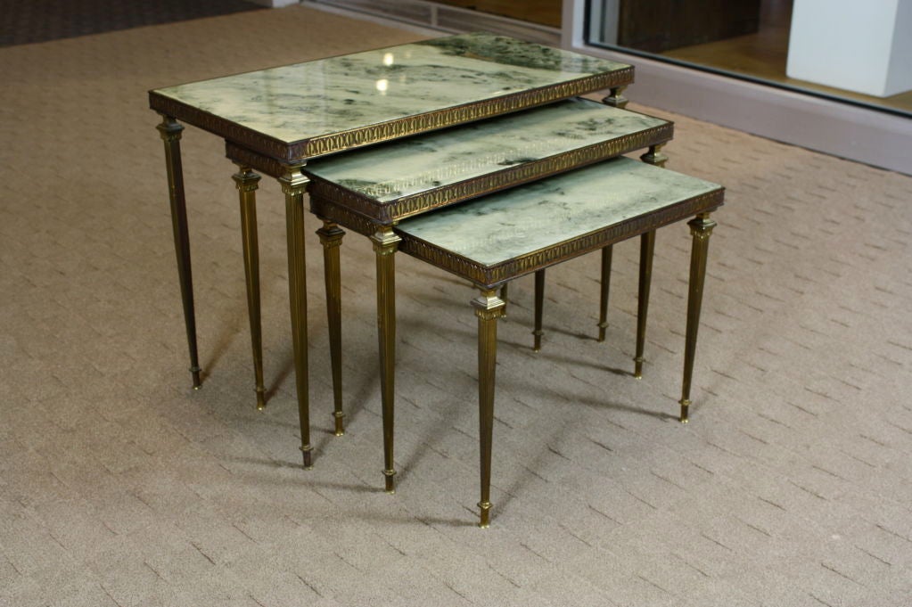 Set of French Neoclassical Nesting Tables with Marble Tops