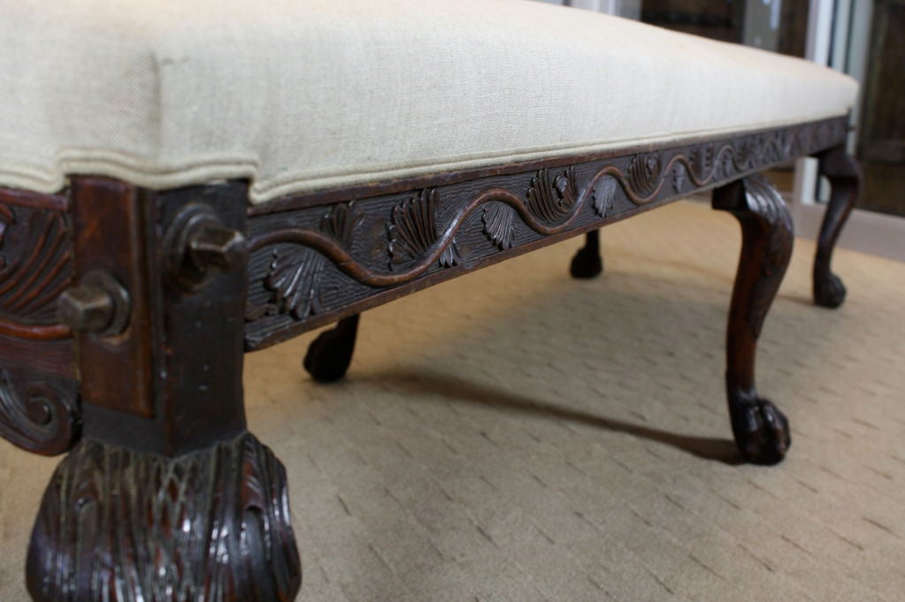 Upholstery English Mahogany Chippendale Style Bench