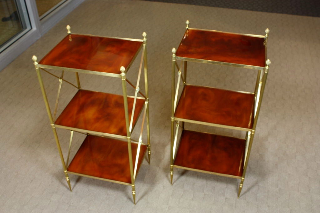 Neoclassical Pair of French Three-Tiered Brass Etageres