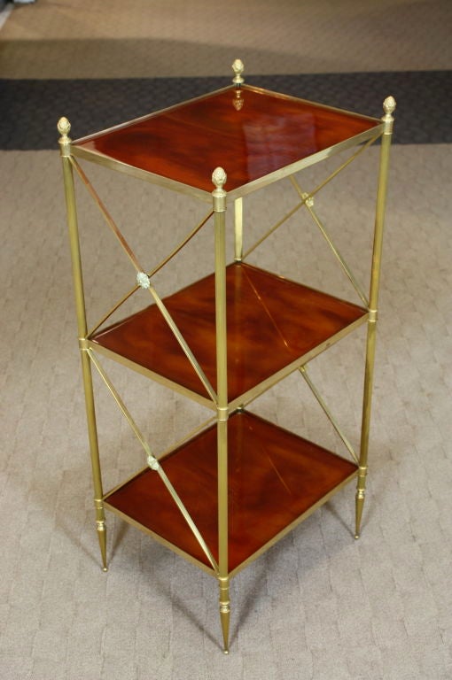 20th Century Pair of French Three-Tiered Brass Etageres