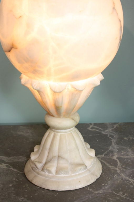20th Century Pair of Large French Carved Alabaster Lamps For Sale
