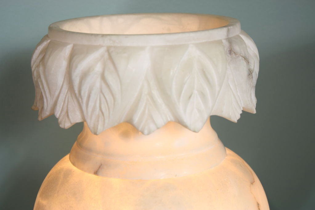 Pair of Large French Carved Alabaster Lamps For Sale 1