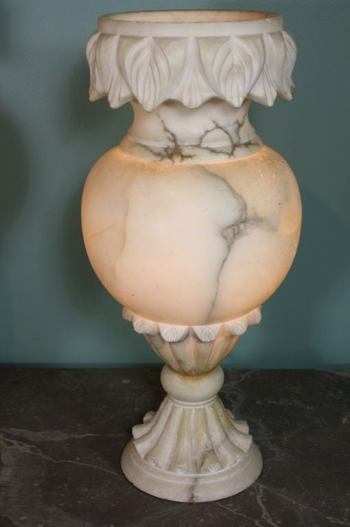 Pair of Large French Carved Alabaster Lamps For Sale 2