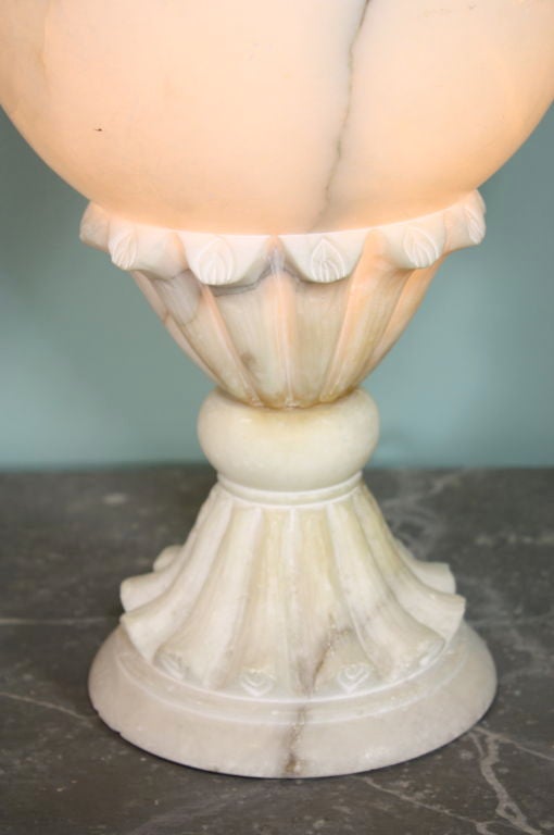 Pair of Large French Carved Alabaster Lamps For Sale 3